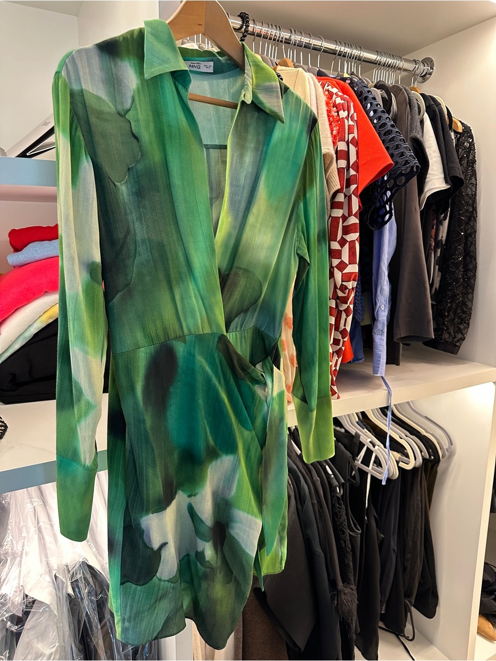 Mango Green Watercolor Print Mini Dress